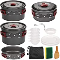 Odoland Utensilios Cocina Camping Kit 14-en-1- Portable Cooking Set con Ollas y Sartenes para Acampar- Platos- Tazones…